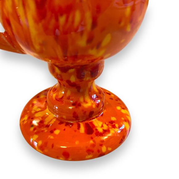 Vintage 70s Handmade Ceramic Psychedelic Orange Green Flecked Irish Coffee Mug - Picture 3 of 16